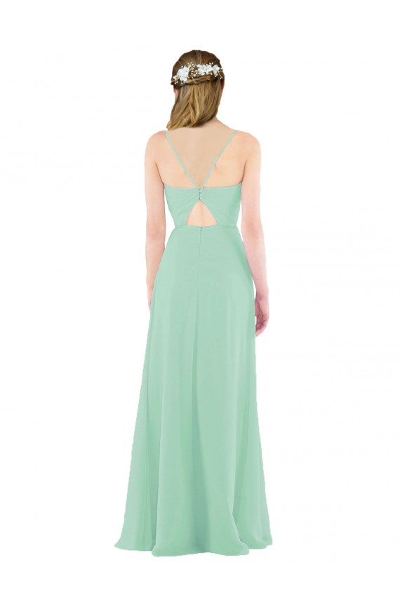 Magasins de Menthe verte Fourreau Col V Mousseline Longue Robes demoiselle d'honneur
