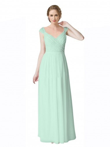 Magasins de Menthe verte Trapèze Col V Mousseline Dentelle Longue Robes demoiselle d'honneur