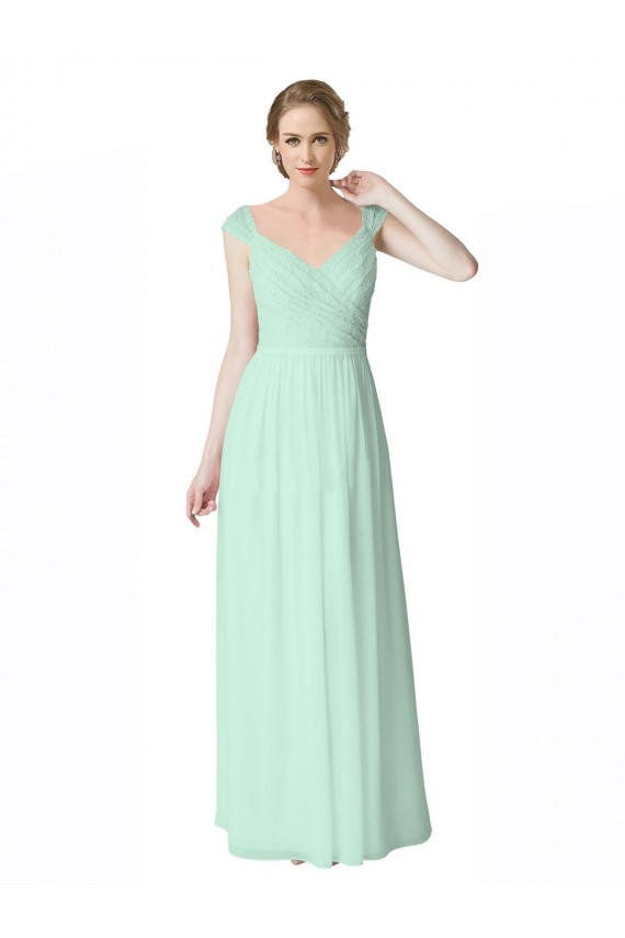 Magasins de Menthe verte Trapèze Col V Mousseline Dentelle Longue Robes demoiselle d'honneur