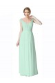 Magasins de Menthe verte Trapèze Col V Mousseline Dentelle Longue Robes demoiselle d'honneur
