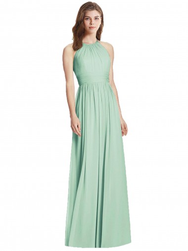 Magasins de Menthe verte Trapèze Licou Mousseline Longue Robes demoiselle d'honneur
