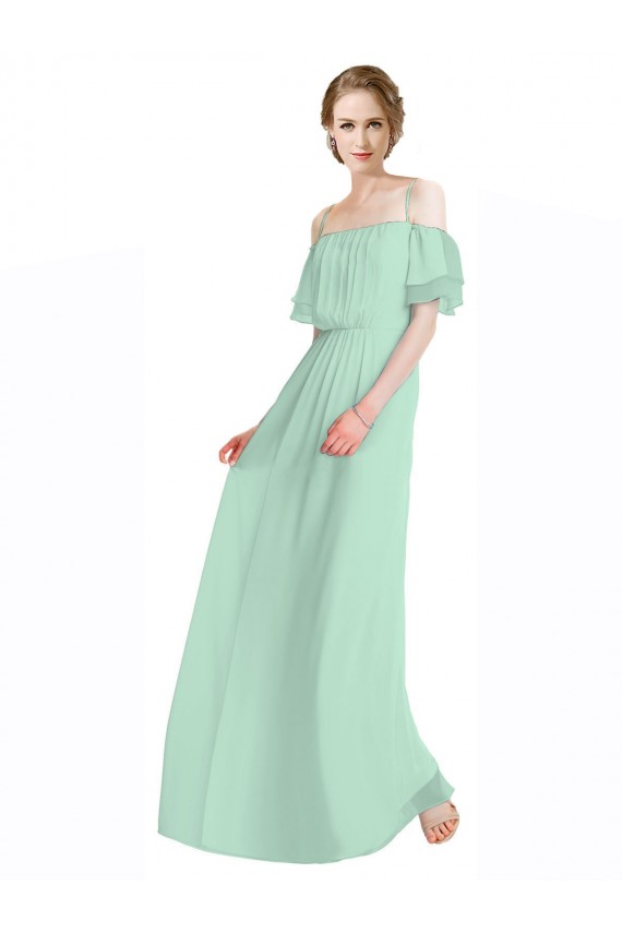 Magasins de Menthe verte Trapèze Épaule Dénudée Bretelles spaghetti Mousseline Longue Robes demoiselle d'honneur