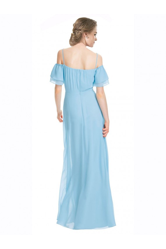 Magasins de Menthe verte Trapèze Épaule Dénudée Bretelles spaghetti Mousseline Longue Robes demoiselle d'honneur