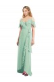 Magasins de Menthe verte Trompette Bretelles spaghetti Col V Mousseline Longue Asymétrique Robes demoiselle d'honneur