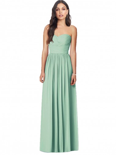 Magasins de Menthe verte Trompette Sans bretelle Mousseline Longue Robes demoiselle d'honneur