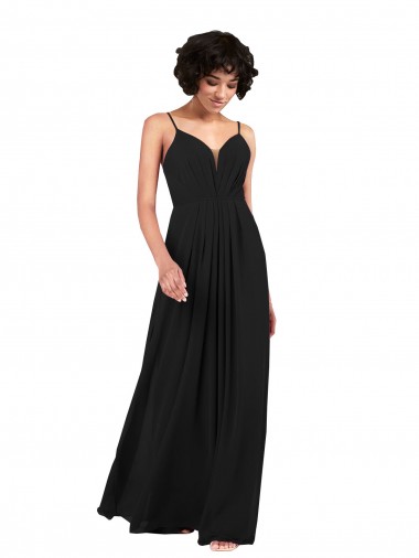 Magasins de Noir Colonne Col V Mousseline Longue Formelles Robes demoiselle d'honneur / Robes de soirée
