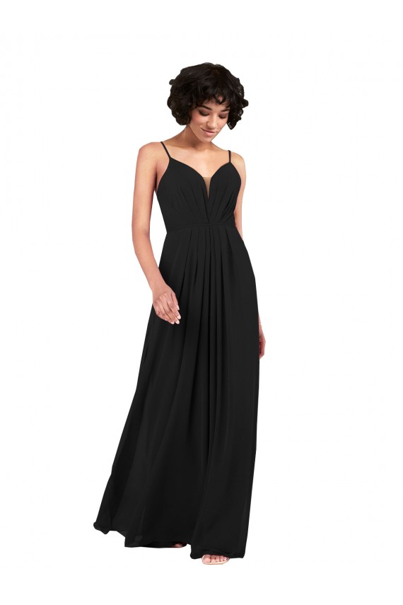 Magasins de Noir Colonne Col V Mousseline Longue Formelles Robes demoiselle d'honneur / Robes de soirée