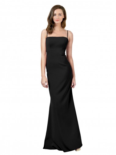 Magasins de Noir Fourreau Bretelles spaghetti Col Carré Crêpe Stretch Longue Formelles Robes demoiselle d'honneur / Robes de soirée / Robes de bal