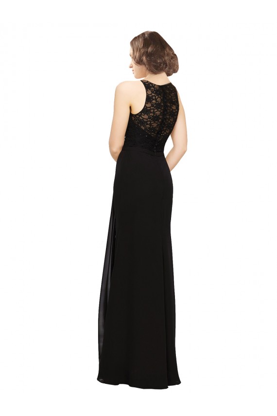 Magasins de Noir Fourreau Col Haut Mousseline Dentelle Longue Robes demoiselle d'honneur