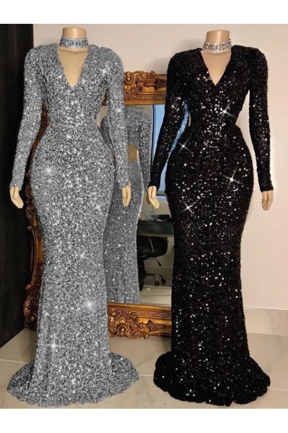Magasins de Noir Fourreau Col V Balayage train Paillettes Velours Longue Robes de bal