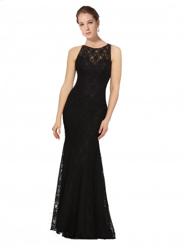 Magasins de Noir Fourreau Col bijou Dentelle Longue Robes demoiselle d'honneur