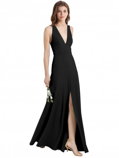 Magasins de Noir Fourreau Licou Col V Crêpe Stretch Longue Formelles Robes demoiselle d'honneur / Robes de soirée / Robes de bal