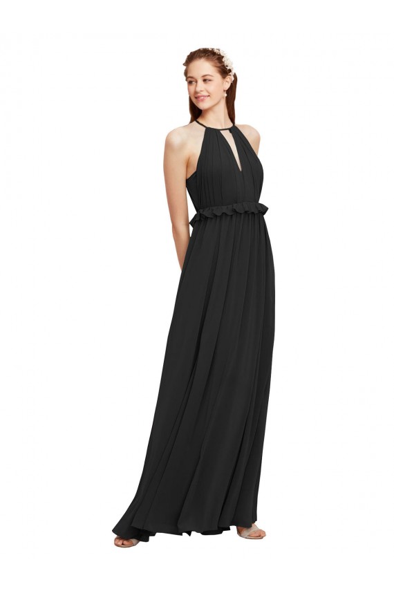 Magasins de Noir Fourreau Licou Mousseline Longue Robes demoiselle d'honneur