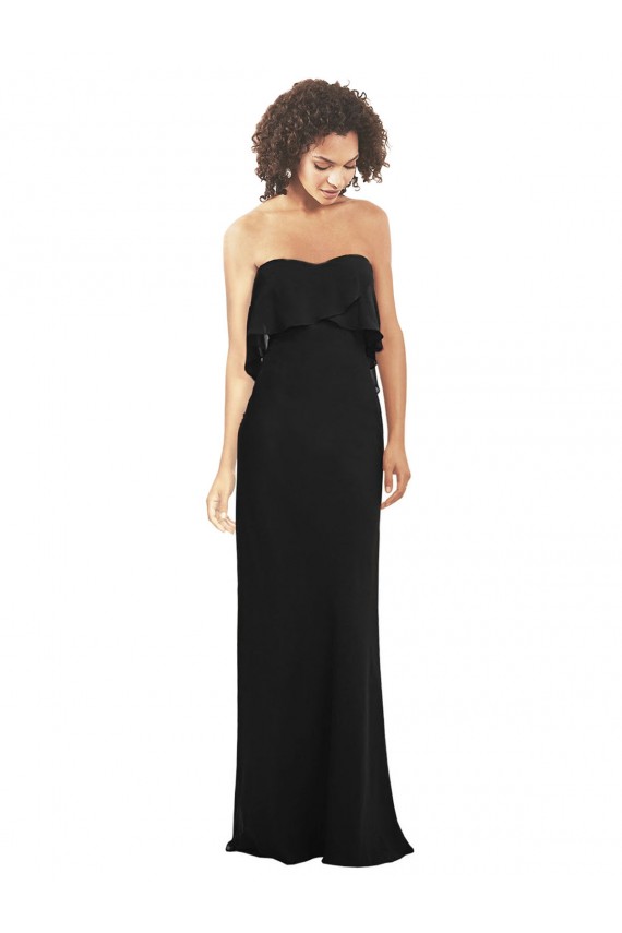 Magasins de Noir Fourreau Sans bretelle Mousseline Longue Robes demoiselle d'honneur