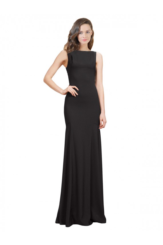 Magasins de Noir Sirène Bateau Crêpe Stretch Longue Robes demoiselle d'honneur / Robes de bal