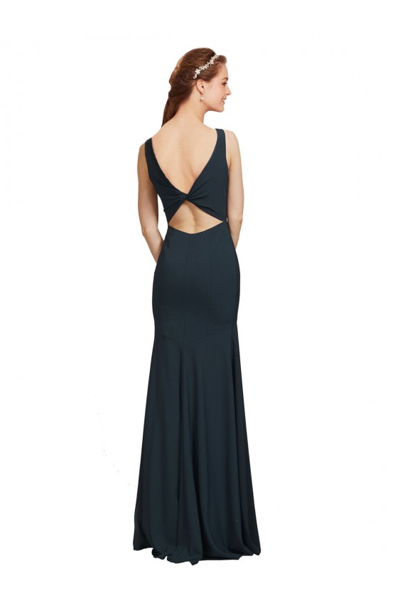 Magasins de Noir Sirène Bateau Crêpe Stretch Longue Robes demoiselle d'honneur / Robes de bal