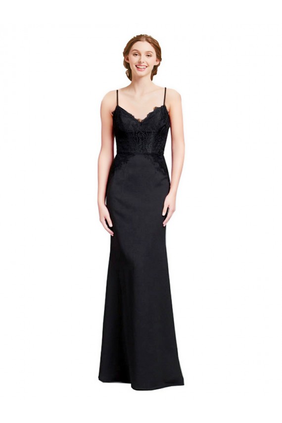 Magasins de Noir Sirène Bretelles spaghetti Col V Crêpe Stretch Longue Robes demoiselle d'honneur / Robes de bal