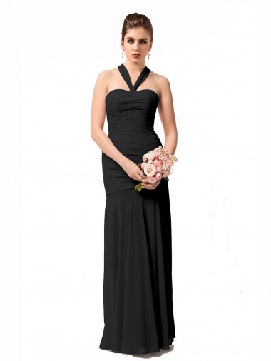 Magasins de Noir Sirène Licou Mousseline Longue Robes demoiselle d'honneur
