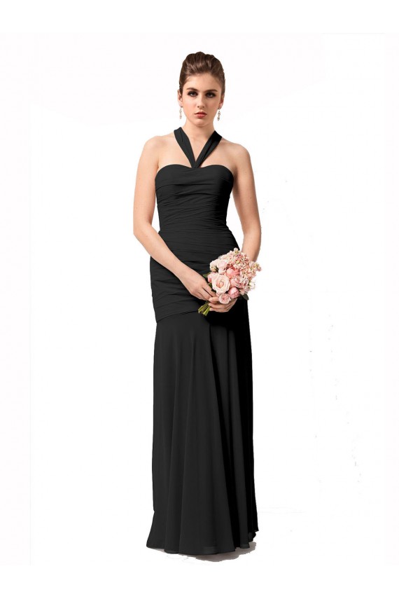Magasins de Noir Sirène Licou Mousseline Longue Robes demoiselle d'honneur