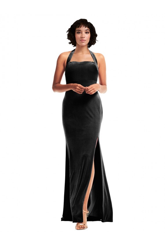 Magasins de Noir Sirène Licou Velours Stretch Longue Formelles Robes demoiselle d'honneur / Robes de soirée / Robes de bal
