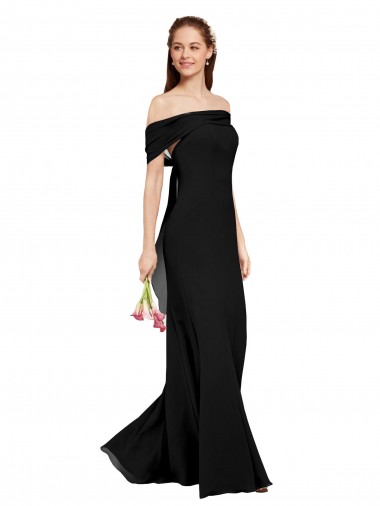 Magasins de Noir Sirène Épaule Dénudée Mousseline Longue Robes demoiselle d'honneur / Robes de bal
