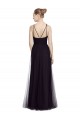 Magasins de Noir Trapèze Bretelles spaghetti Col Haut Tulle Longue Robes demoiselle d'honneur