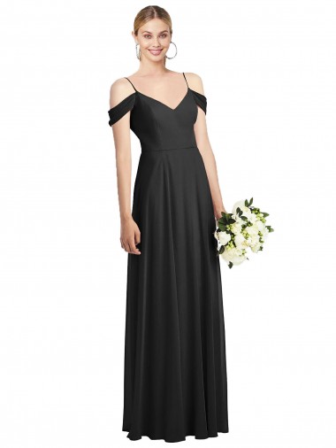 Magasins de Noir Trapèze Bretelles spaghetti Mousseline Longue Robes demoiselle d'honneur