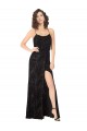 Magasins de Noir Trapèze Bretelles spaghetti Velours Floral Velours Stretch Longue Robes demoiselle d'honneur