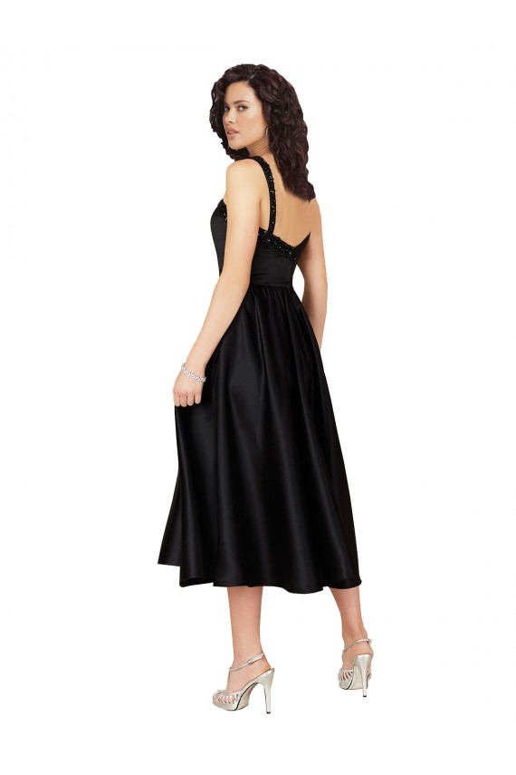 Magasins de Noir Trapèze Col Carré Satiné Courte Robes demoiselle d'honneur / Robes de bal / Robes de cocktail