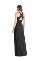 Magasins de Noir Trapèze Col V Mousseline Longue Robes demoiselle d'honneur