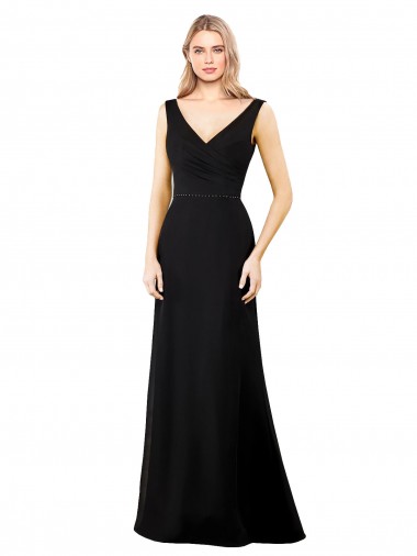 Magasins de Noir Trapèze Col V Mousseline Longue Robes demoiselle d'honneur / Robes de bal