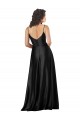 Magasins de Noir Trapèze Col V Satiné Soyeux Longue Formelles Robes demoiselle d'honneur / Robes de soirée / Robes de bal