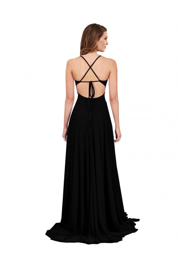 Magasins de Noir Trapèze Col V Spandex Longue Formelles Robes demoiselle d'honneur / Robes de soirée / Robes de bal