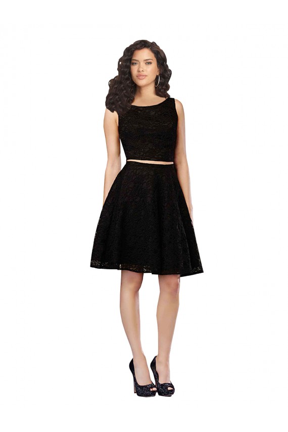 Magasins de Noir Trapèze Col bijou Dentelle Courte Robes demoiselle d'honneur / Robes de cocktail