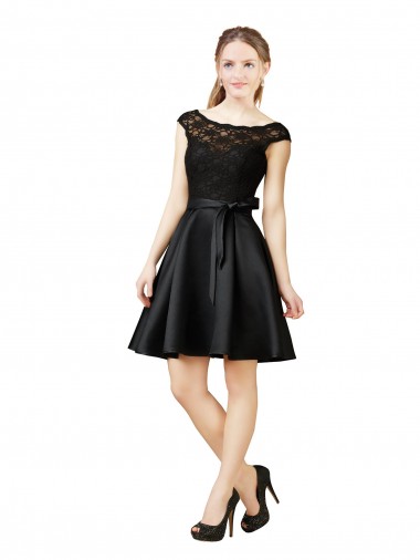 Magasins de Noir Trapèze Illusion Satiné Dentelle Courte Robes demoiselle d'honneur / Robes de cocktail