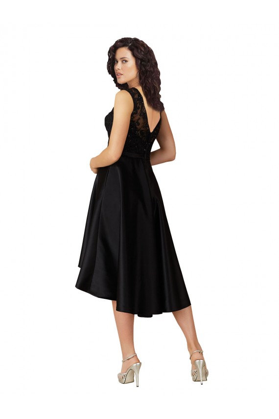 Magasins de Noir Trapèze Illusion midi Satiné Dentelle Courte Asymétrique Robes demoiselle d'honneur / Robes de cocktail