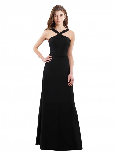Magasins de Noir Trapèze Licou Mousseline Longue Robes demoiselle d'honneur