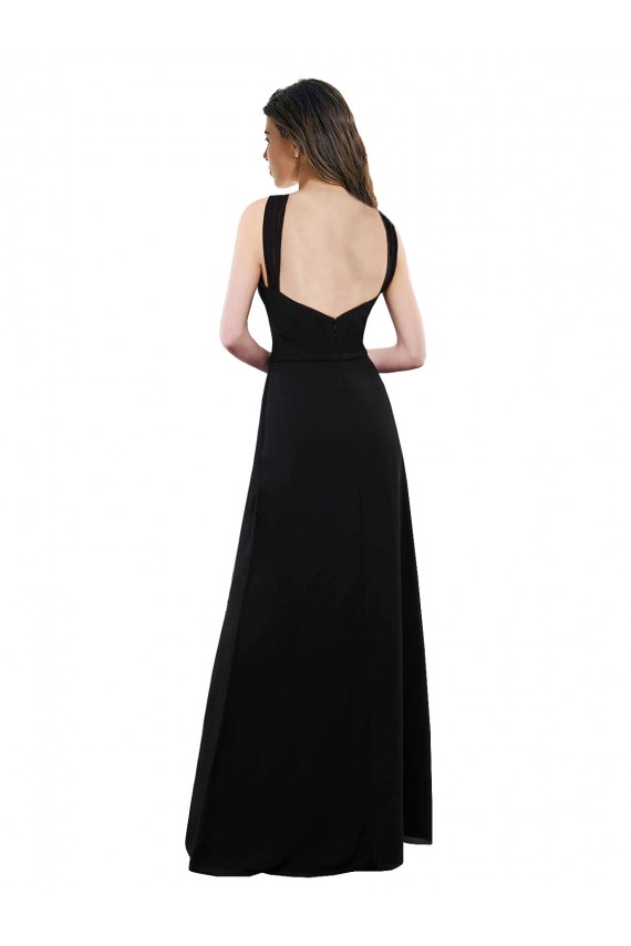 Magasins de Noir Trapèze Licou Mousseline Longue Robes demoiselle d'honneur
