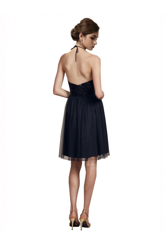 Magasins de Noir Trapèze Licou Tulle Courte Robes demoiselle d'honneur