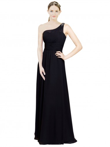 Magasins de Noir Trapèze Mousseline Longue Robes demoiselle d'honneur