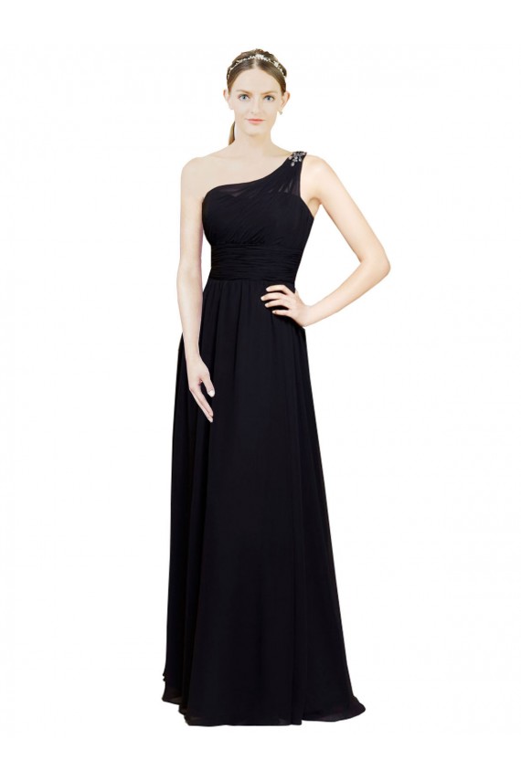 Magasins de Noir Trapèze Mousseline Longue Robes demoiselle d'honneur