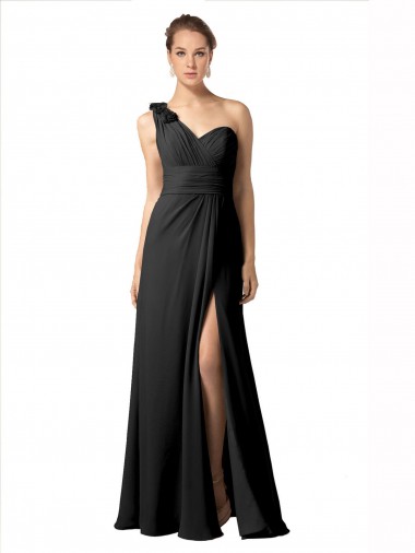 Magasins de Noir Trapèze Mousseline Longue Robes demoiselle d'honneur