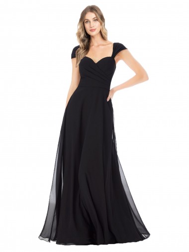 Magasins de Noir Trapèze Mousseline Longue Robes demoiselle d'honneur