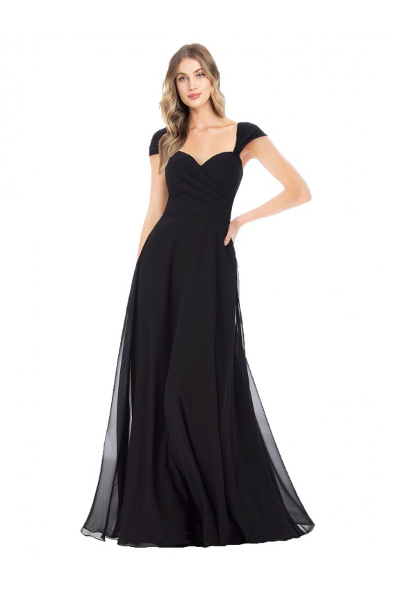 Magasins de Noir Trapèze Mousseline Longue Robes demoiselle d'honneur