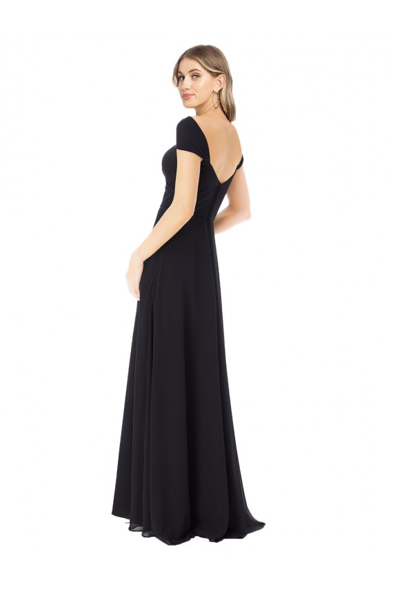 Magasins de Noir Trapèze Mousseline Longue Robes demoiselle d'honneur