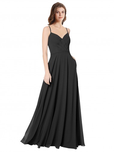 Magasins de Noir Trapèze Mousseline Longue Robes demoiselle d'honneur