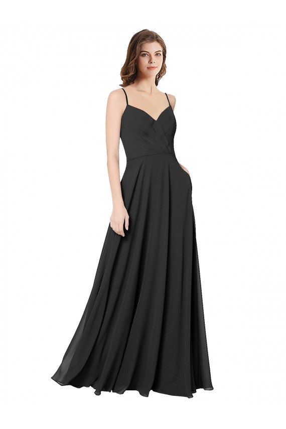Magasins de Noir Trapèze Mousseline Longue Robes demoiselle d'honneur