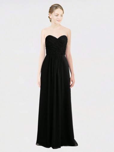 Magasins de Noir Trapèze Sans bretelle Mousseline Dentelle Longue Robes demoiselle d'honneur