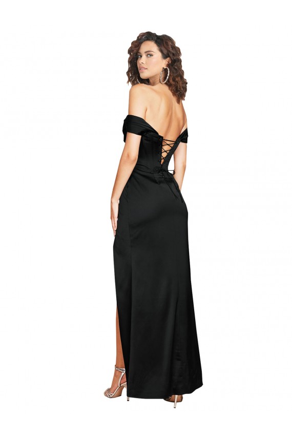 Magasins de Noir Trapèze Satiné Soyeux Longue Formelles Robes demoiselle d'honneur / Robes de soirée / Robes de bal