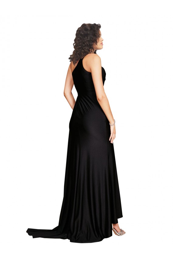 Magasins de Noir Trapèze Satiné Soyeux Longue Formelles Robes demoiselle d'honneur / Robes de soirée / Robes de bal